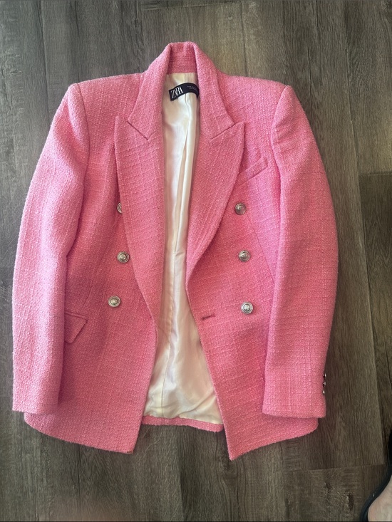 Zara Jackets & Blazers - Zara Bubblegum Pink Double-Breasted Tweed Blazer